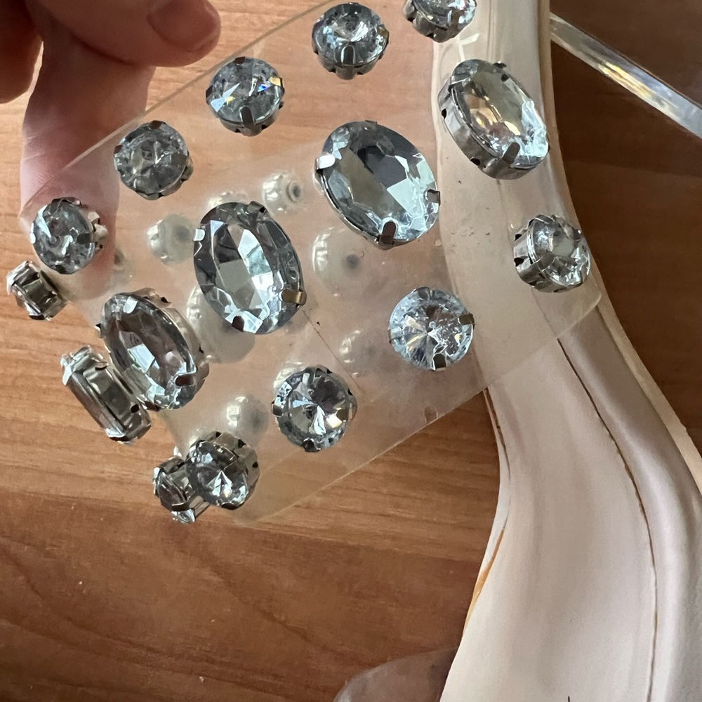 Nanette Lepore Blake Clear Rhinestone Block Heel Sandals Size 11M - Picture 8 of 13